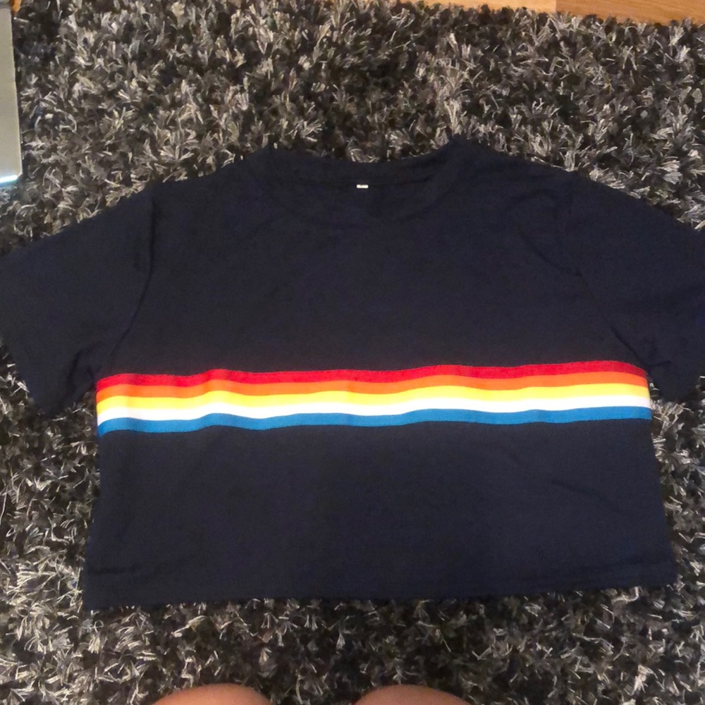 Navy and rainbow crop top